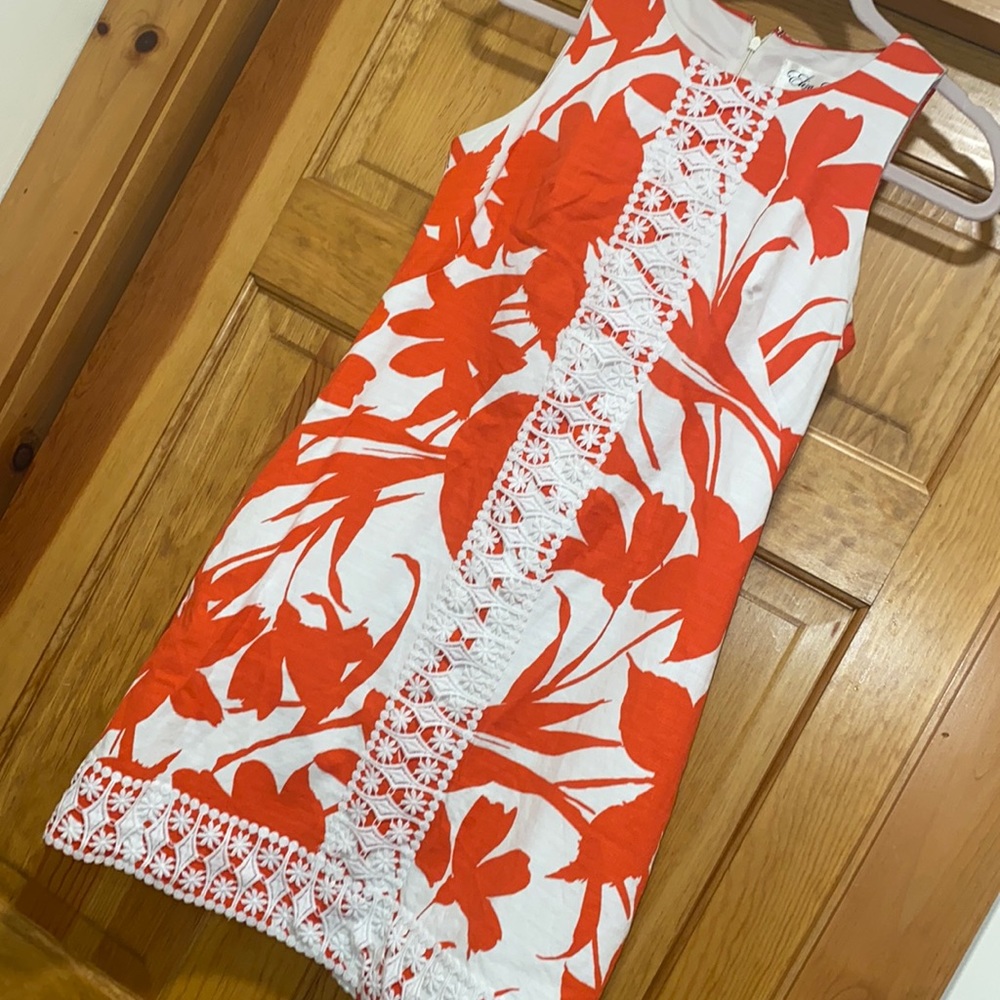 Eliza J Floral Shift Dress Orange White Sleeveless A Lined summer Dress size 2